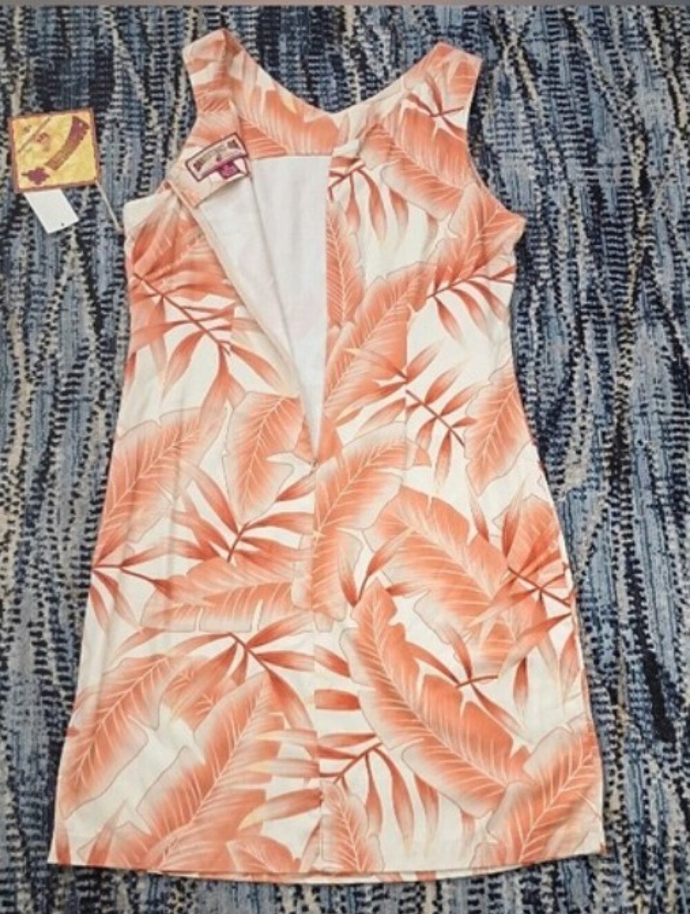 NWT Caribbean Size PM Joe Peach & Cream Tropical Print Mini Dress - Picture 2 of 8